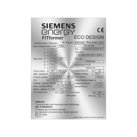 Zastępcza tabliczka znamionowa SIEMENS Energy