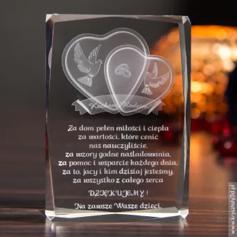 Statuetka szklana Podziękowanie dla rodziców Serca 3D