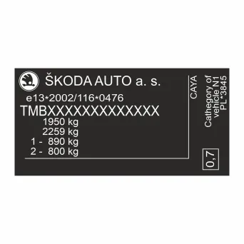 Zastępcza tabliczka znamionowa SKODA